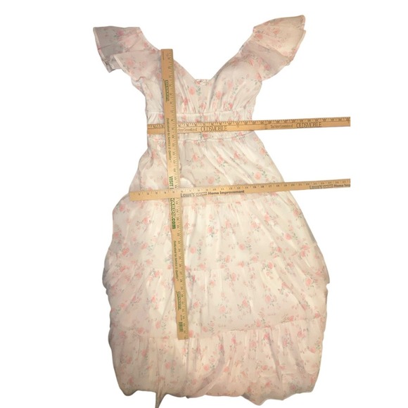 Storia Floral Maxi Dress Sz M Sheer Cottage Feminine Garden Prairie Lagenlook - Picture 12 of 13